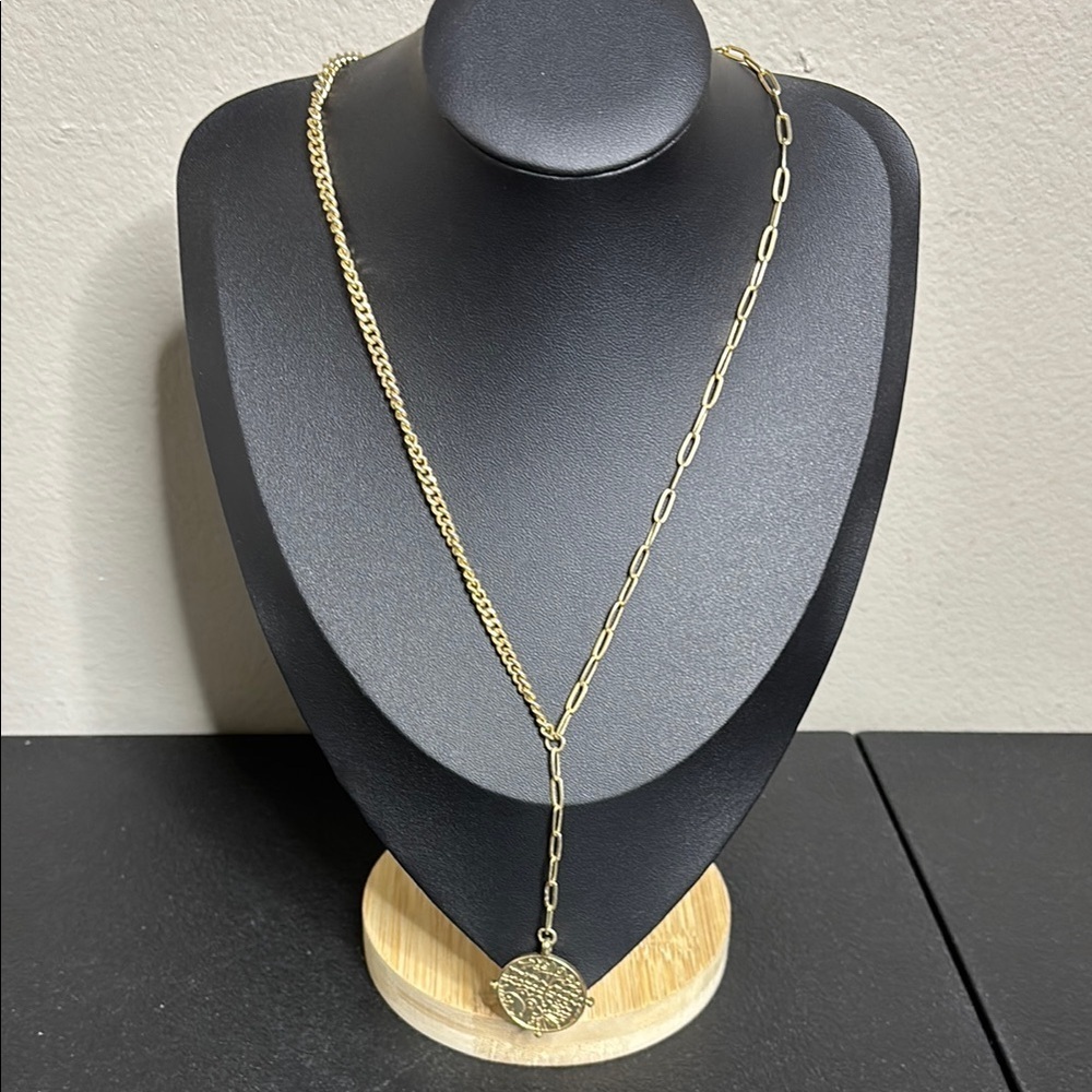 Jade & Jasper Coin Lariat Chain Dainty Necklace Gold Tone